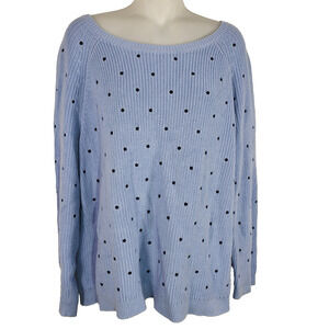 Talbots Plus Womens Pima Cotton Shaker Stitch Sweater Blue 2X Polka Dots Preppy